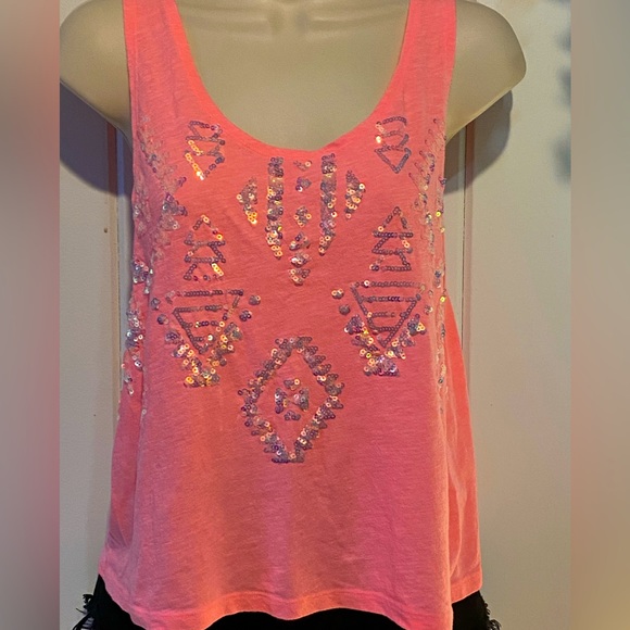 SALE 3/$12 NWOT PINK tank top,hot pink stretch cotton blend,ABS sequins, S - Picture 2 of 11